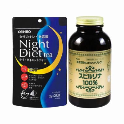 Bộ đôi lấy lại vóc dáng quyến rũ Orihiro Night Diet Tea 20 gói và tảo xoắn Spirulina 2200 viên