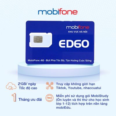 Sim 4G mobifone ED60 2GB/ngày, học và ôn thi thả ga với 60GB/tháng
